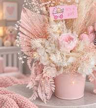 Load image into Gallery viewer, Pastel pink baby girl preserved flower arrangement w lights
