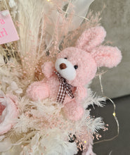 Load image into Gallery viewer, Personalised Pastel pink baby girl preserved flower arrangement w lights
