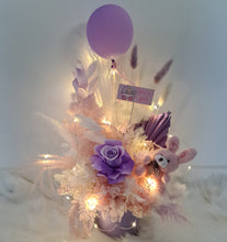 Load image into Gallery viewer, Pastel pink &amp; violet baby girl preserved flowers with lights

