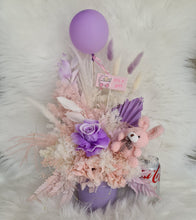 Load image into Gallery viewer, Pastel pink &amp; violet baby girl preserved flowers with lights
