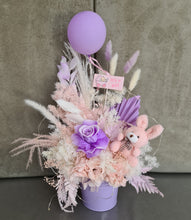 Load image into Gallery viewer, Pastel pink &amp; violet baby girl preserved flowers with lights
