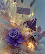 Load image into Gallery viewer, Pastel pink &amp; violet baby girl preserved flowers with lights
