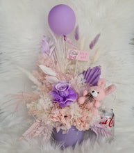 Load image into Gallery viewer, Pastel pink &amp; violet baby girl preserved flowers with lights
