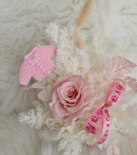 Load image into Gallery viewer, Baby girl preserved flowers with pastel pink preserved rose
