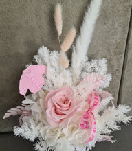 Load image into Gallery viewer, Baby girl preserved flowers with pastel pink preserved rose
