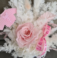 Load image into Gallery viewer, Baby girl preserved flowers with pastel pink preserved rose
