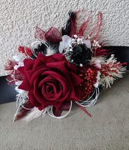 Load image into Gallery viewer, Everlasting flowers burgundy black corsage - school formal / wedding

