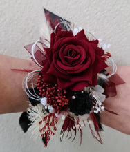 Load image into Gallery viewer, Everlasting flowers burgundy black corsage - school formal / wedding
