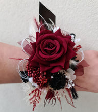 Load image into Gallery viewer, Everlasting flowers burgundy black corsage - school formal / wedding
