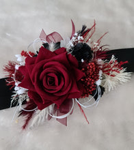Load image into Gallery viewer, Everlasting flowers burgundy black corsage - school formal / wedding

