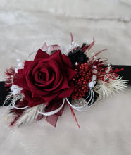 Load image into Gallery viewer, Everlasting flowers burgundy black corsage - school formal / wedding
