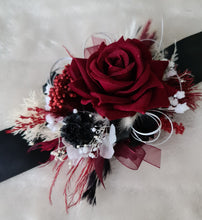 Load image into Gallery viewer, Everlasting flowers burgundy black corsage - school formal / wedding
