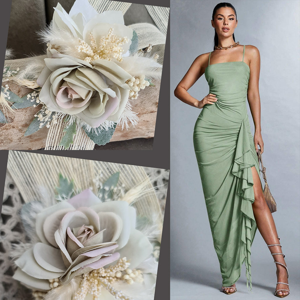 School formal / wedding corsage white & sage green