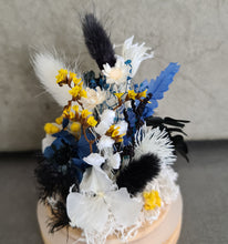 Load image into Gallery viewer, Preserved everlasting flowers mini glass dome – Black, yellow, blue &amp; white
