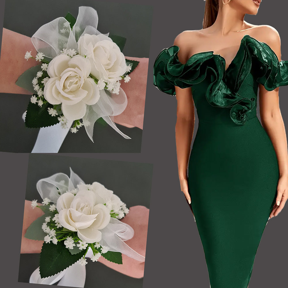 Everlasting flowers white & green corsage - School formal / Wedding