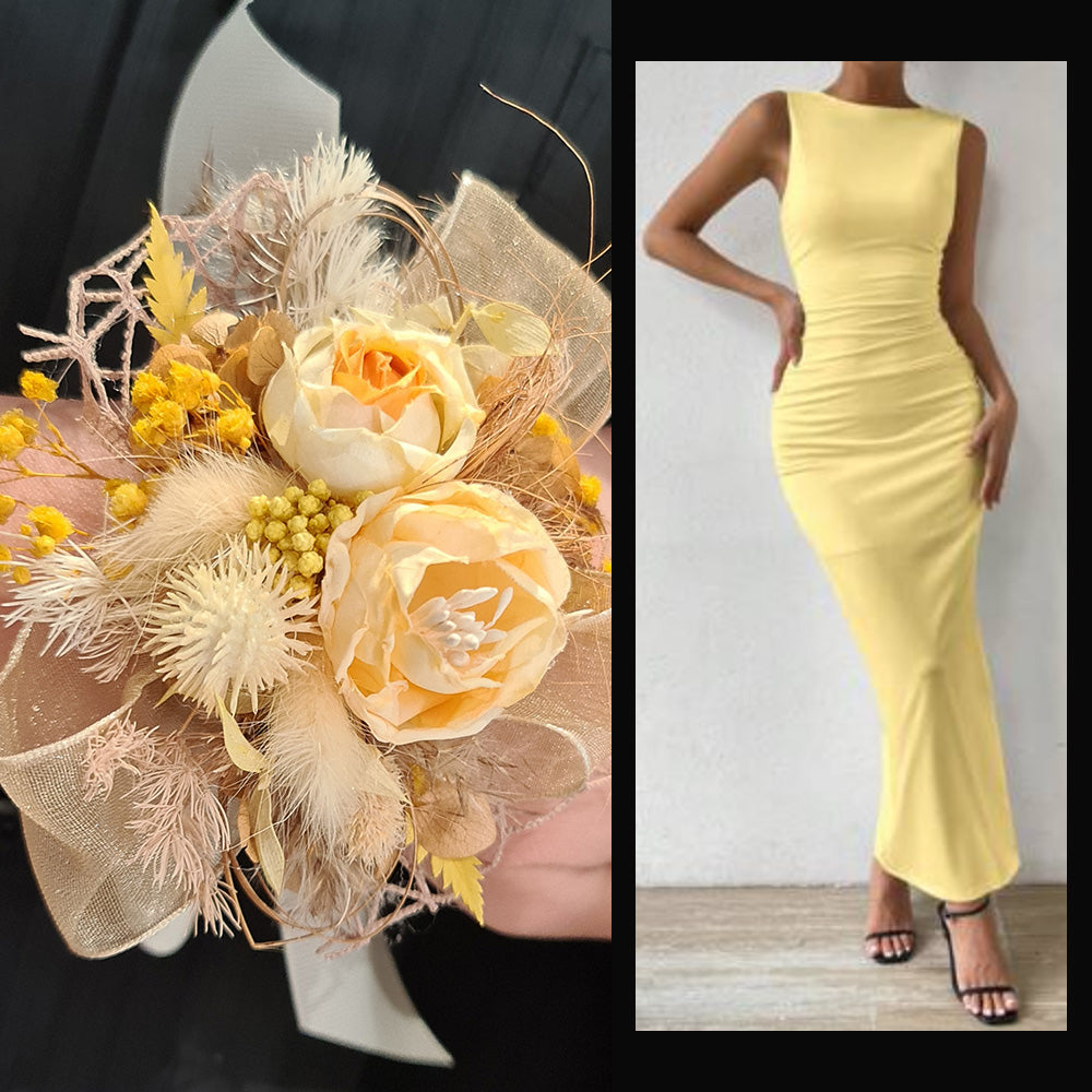 Everlasting flowers yellow corsage - School formal / Wedding