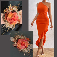 Load image into Gallery viewer, Everlasting flowers rustic orange corsage - School formal / Wedding
