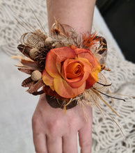 Load image into Gallery viewer, Everlasting flowers rustic orange corsage - School formal / Wedding
