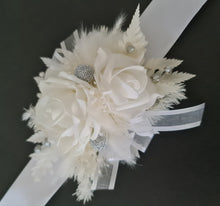 Load image into Gallery viewer, Everlasting flowers white corsage w silver beads - School formal / Wedding
