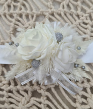 Load image into Gallery viewer, Everlasting flowers white corsage w silver beads - School formal / Wedding
