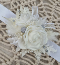 Load image into Gallery viewer, Everlasting flowers white corsage w silver beads - School formal / Wedding
