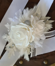 Load image into Gallery viewer, Everlasting flowers white corsage w silver beads - School formal / Wedding
