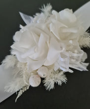Load image into Gallery viewer, Everlasting flowers white corsage w glitter pearls - School formal / Wedding
