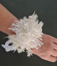 Load image into Gallery viewer, Everlasting flowers white corsage w glitter pearls - School formal / Wedding

