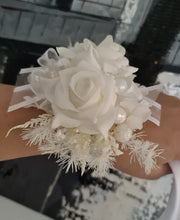 Load image into Gallery viewer, Everlasting flowers white corsage w glitter pearls - School formal / Wedding
