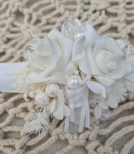 Load image into Gallery viewer, Everlasting flowers white corsage w glitter pearls - School formal / Wedding
