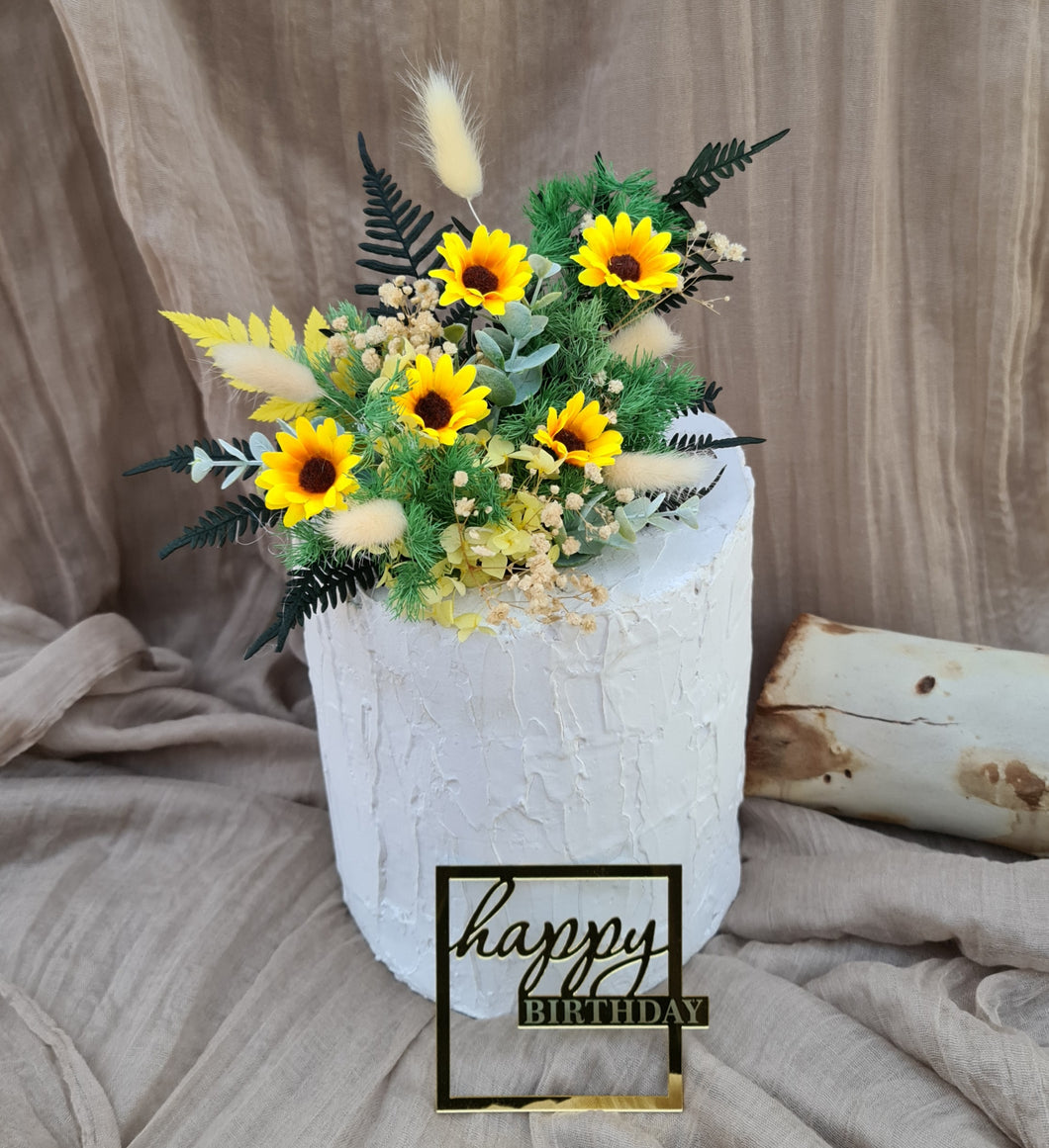 Everlasting flowers Sunflower cake topper - yellow/ green