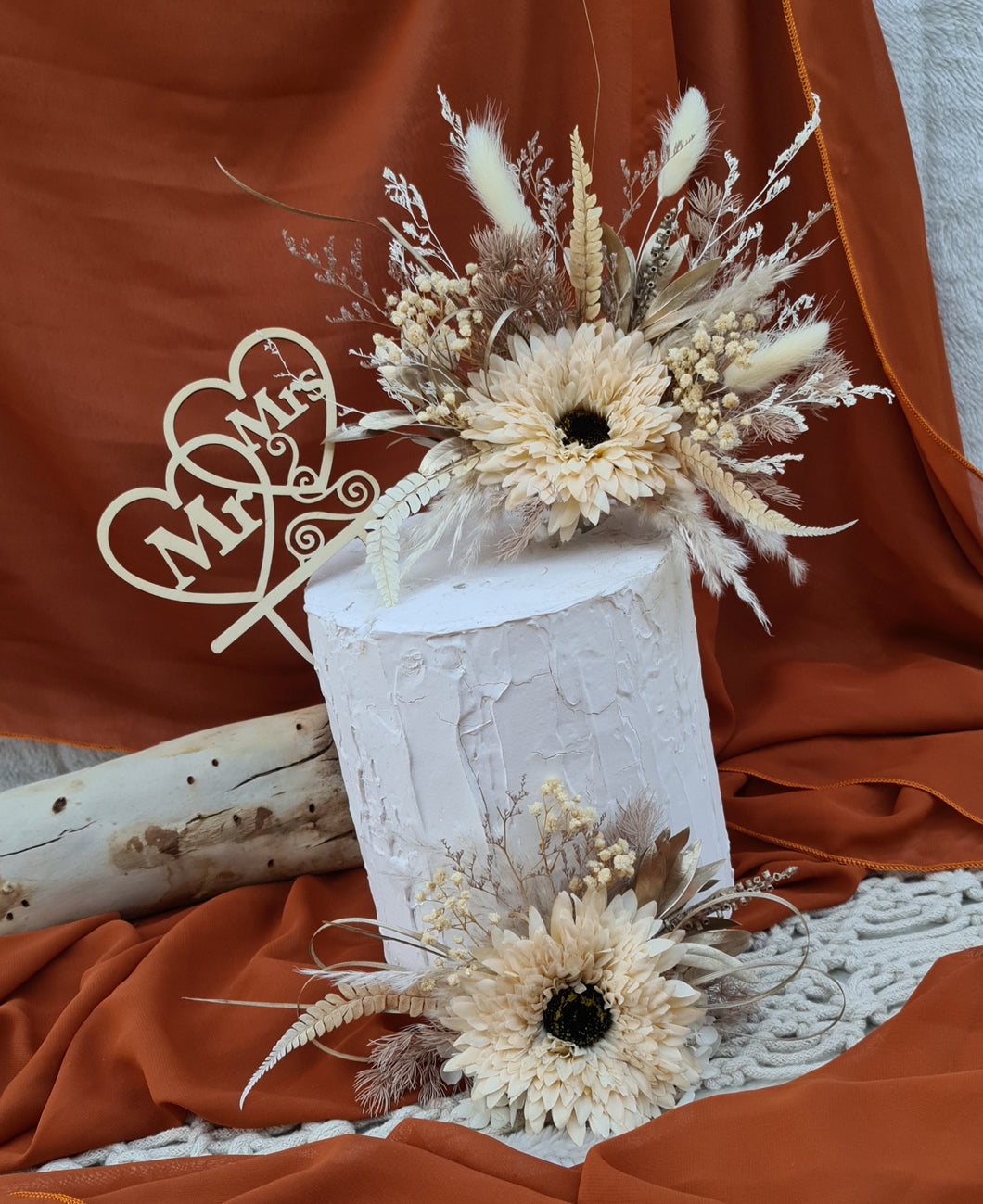 2 x Everlasting flowers Sunflower cake topper - Neutral