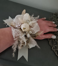 Load image into Gallery viewer, Everlasting flowers neutral &amp; champagne gold corsage w tulip - wedding, school formal
