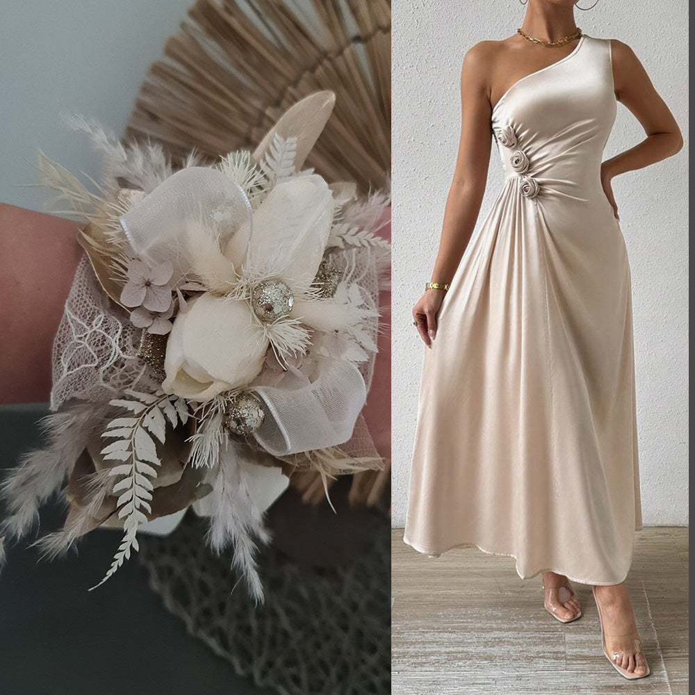 Everlasting flowers neutral & champagne gold corsage w tulip - wedding, school formal