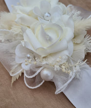 Load image into Gallery viewer, Everlasting flowers white corsage &amp; buttonhole w pearl flowers - School formal / Wedding
