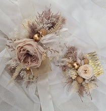 Load image into Gallery viewer, Fully preserved nude corsage &amp; hair comb with peony&#39;s - School formal / Wedding
