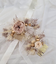 Load image into Gallery viewer, Fully preserved nude corsage &amp; hair comb with peony&#39;s - School formal / Wedding
