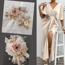 Load image into Gallery viewer, Fully preserved nude corsage &amp; hair comb with peony&#39;s - School formal / Wedding
