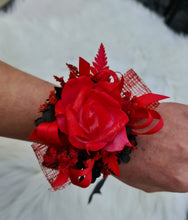 Load image into Gallery viewer, Everlasting flowers black &amp; bright red corsage - School formal / Wedding
