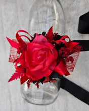 Load image into Gallery viewer, Everlasting flowers black &amp; bright red corsage - School formal / Wedding
