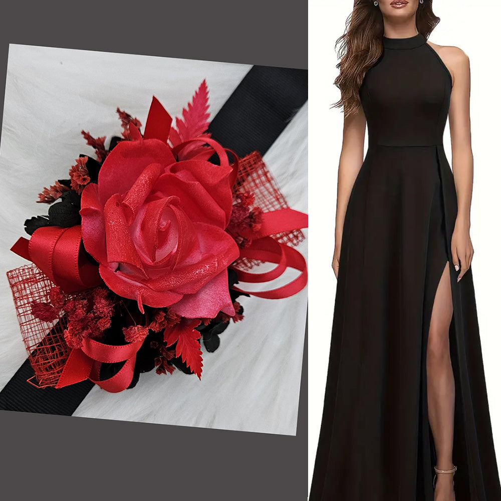 Everlasting flowers black & bright red corsage - School formal / Wedding