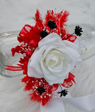 Load image into Gallery viewer, Everlasting flowers red &amp; white corsage  - School formal / Wedding

