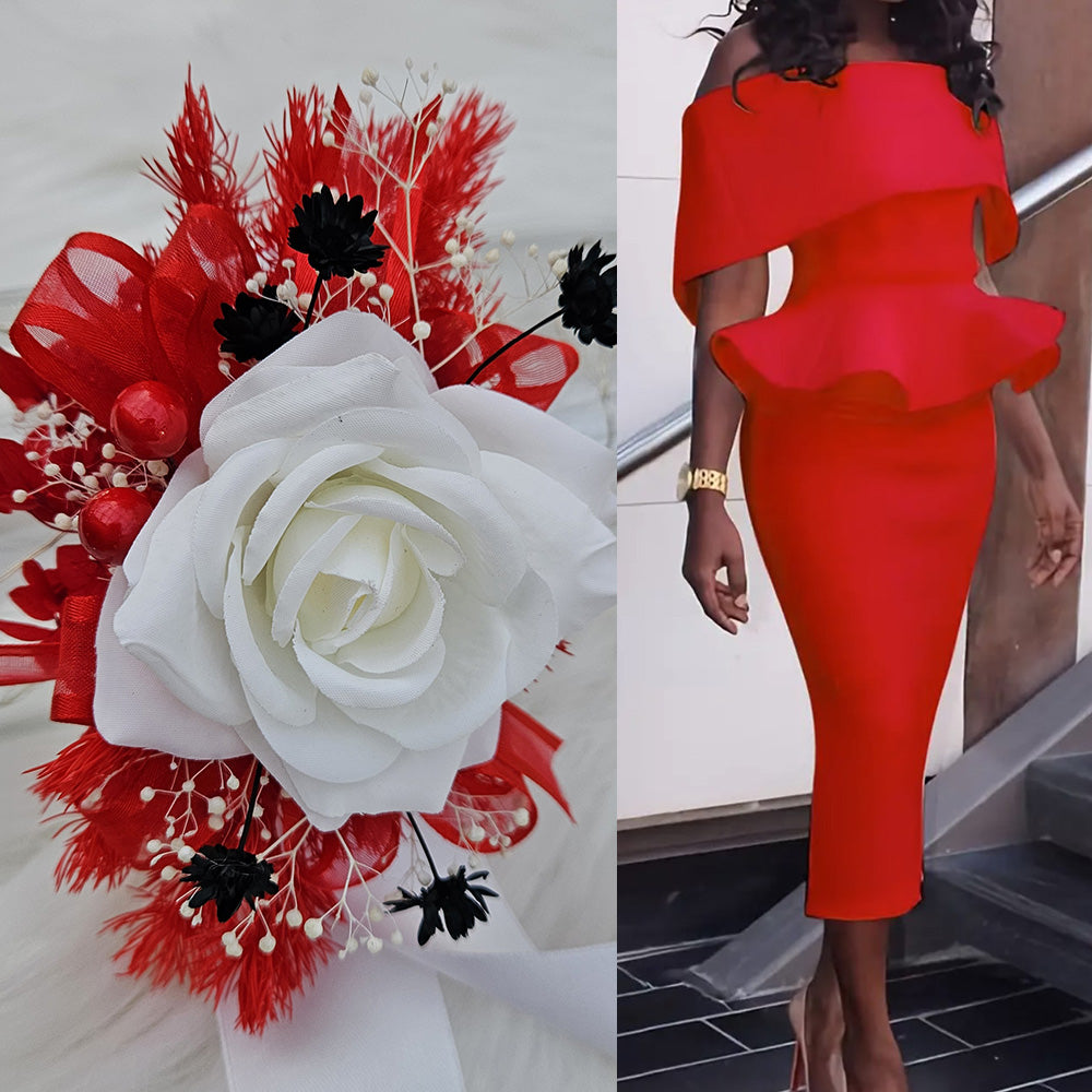 Everlasting flowers red & white corsage  - School formal / Wedding
