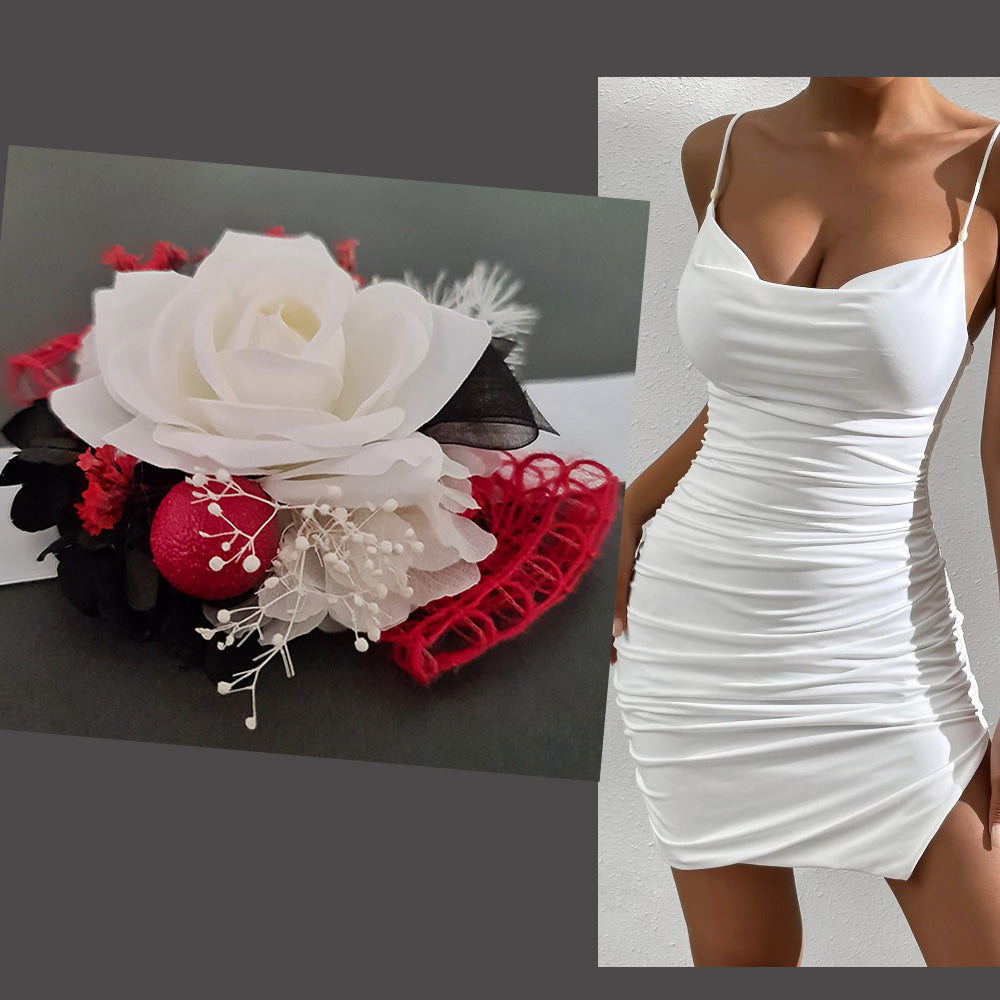 Everlasting flowers red, white, black corsage  - School formal / Wedding