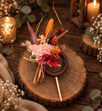 Load image into Gallery viewer, Preserved flowers - triple cake toppers / rings - rustic orange incl Mr &amp; Mrs sign
