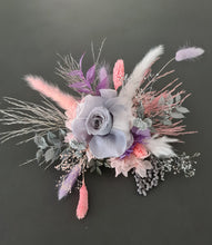 Load image into Gallery viewer, Happy Birthday Preserved flowers cake topper in grey, pink &amp; purple

