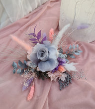 Load image into Gallery viewer, Happy Birthday Preserved flowers cake topper in grey, pink &amp; purple
