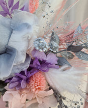 Load image into Gallery viewer, Happy Birthday Preserved flowers cake topper in grey, pink &amp; purple
