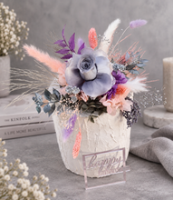 Load image into Gallery viewer, Happy Birthday Preserved flowers cake topper in grey, pink &amp; purple
