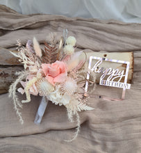 Load image into Gallery viewer, Happy Birthday Preserved flowers cake topper in peach and neutral
